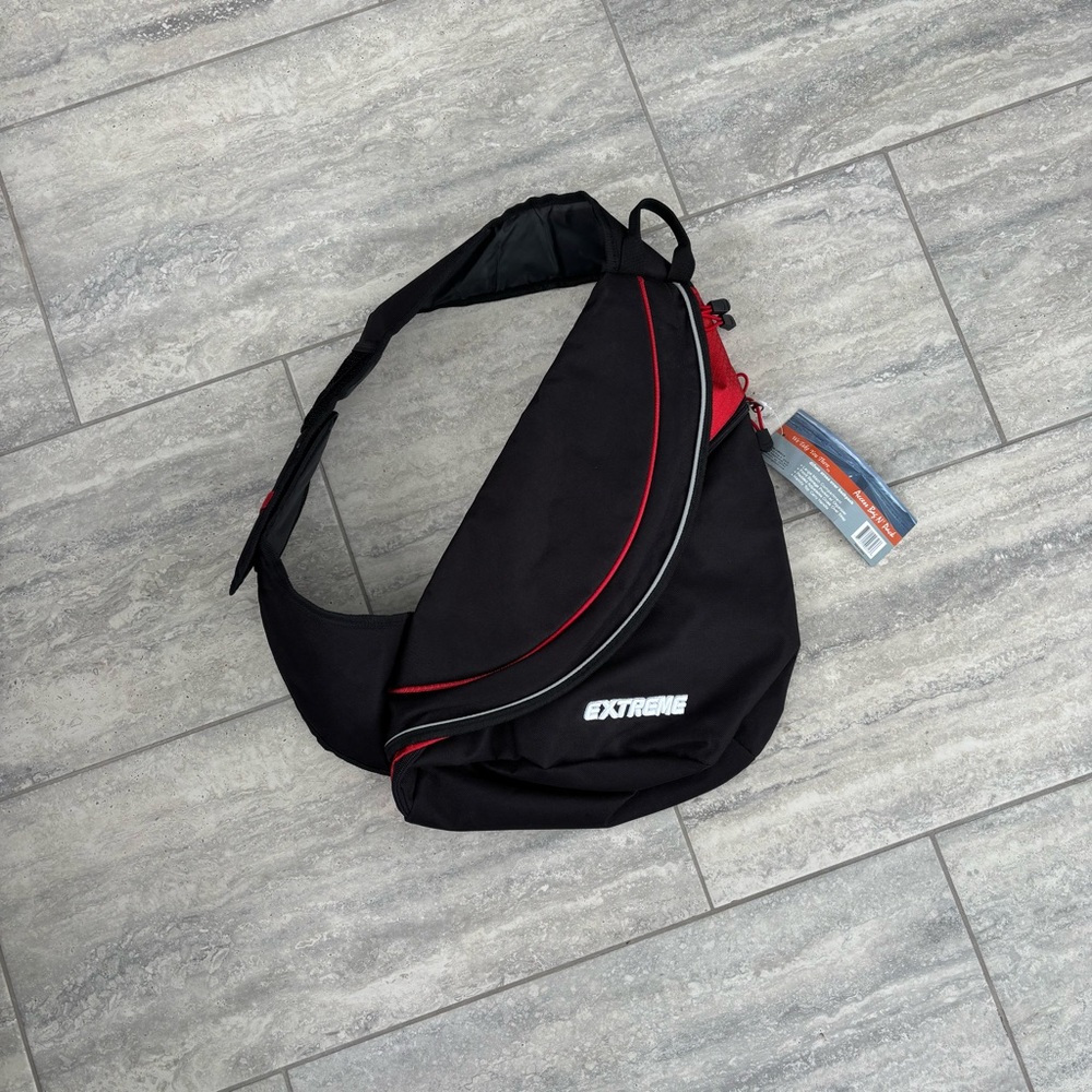 Black and Red Men's Bag Y2K Black And‎ Red One Strap Backpack